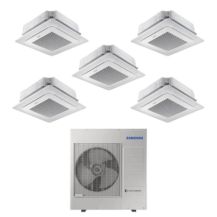 Samsung 5-fach-Split-Klimagerät 4-Wege-Kassette Mini WindFree, Inverter, Weiß – Außengerät R32 10 kW, Innengeräte 7000+9000+9000+18000+18000 BTU AJ100TXJ5KG/EU+AJ0[20|26|26|52|52]TNNDKG/EU