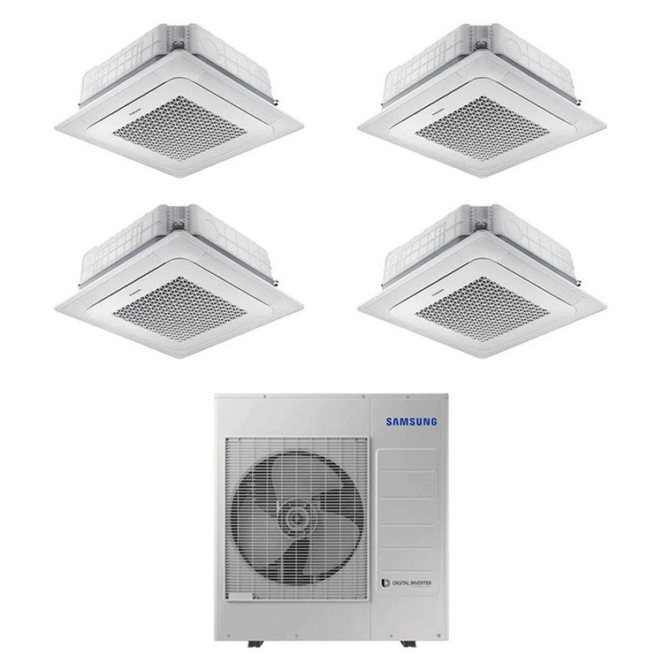 Samsung 4-fach-Split-Klimagerät 4-Wege-Kassette Mini WindFree, Inverter, Weiß – Außengerät R32 10 kW, Innengeräte 9000+12000+18000+18000 BTU AJ100TXJ5KG/EU+AJ0[26|35|52|52]TNNDKG/EU