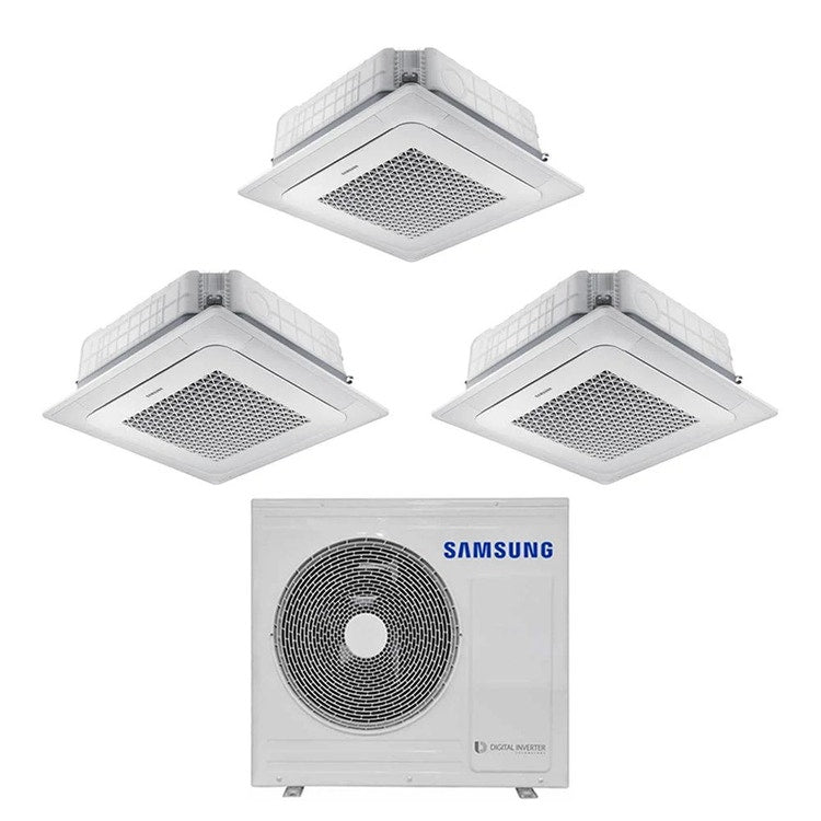Samsung 3-fach-Split-Klimagerät 4-Wege-Kassette Mini WindFree, Inverter, Weiß – Außengerät R32 8 kW, Innengeräte 12000+12000+18000 BTU AJ080TXJ4KG/EU+AJ0[35|35|52]TNNDKG/EU