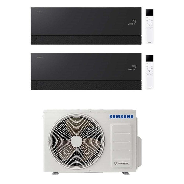 Samsung 2-fach-Split-Klimagerät WINDFREE Première, Wandgerät, Inverter, WLAN, Soapstone Charcoal – Außengerät R32 5 kW, Innengeräte 9000+12000 BTU AJ050TXJ2KG/EU+AR70H[09|12]C1ABNEU