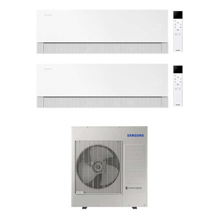 Samsung 2-fach-Split-Klimagerät WINDFREE Première, Wandgerät, Inverter, WLAN, Essential White – Außengerät R32 10 kW, Innengeräte 12000+24000 BTU AJ100TXJ5KG/EU+AR70H[12|24]C1AWNEU