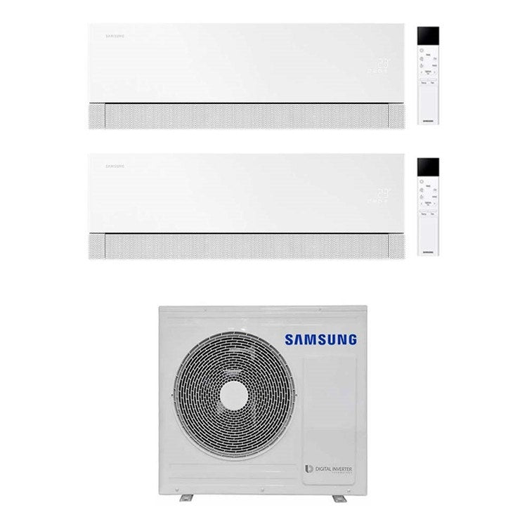 Samsung 2-fach-Split-Klimagerät WINDFREE Première, Wandgerät, Inverter, WLAN, Essential White – Außengerät R32 8 kW, Innengeräte 12000+24000 BTU AJ080TXJ4KG/EU+AR70H[12|24]C1AWNEU