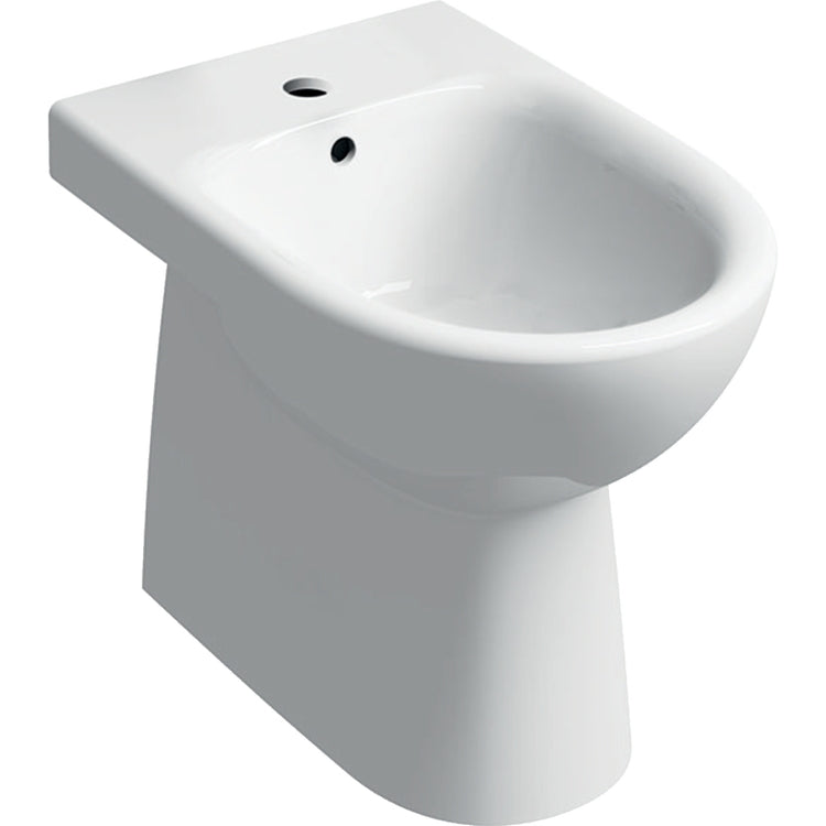 Geberit Stand-Bidet, wandbündig, mit Hahnloch und Überlauf, mit verdeckter Befestigung, Weiß glänzende Oberfläche SELNOVA 500.289.01.7