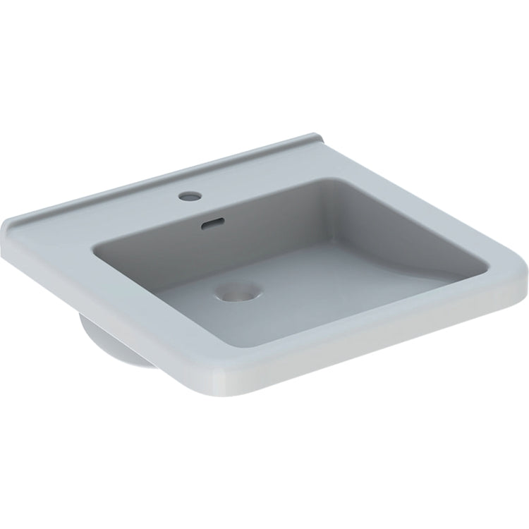 Geberit Waschbecken L. 55 cm, für Behinderte, mit Überlauf und Loch für Armaturen, Weiß glänzende Oberfläche SELNOVA COMFORT SQUARE 500.785.00.1