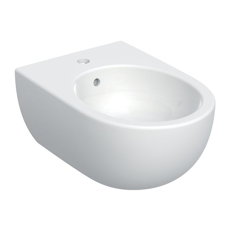 Geberit Hängendes Bidet mit versteckter Befestigung, mit Loch für Armaturen und Überlauf, Weiß glänzende Ausführung SELNOVA PREMIUM 501.993.00.1