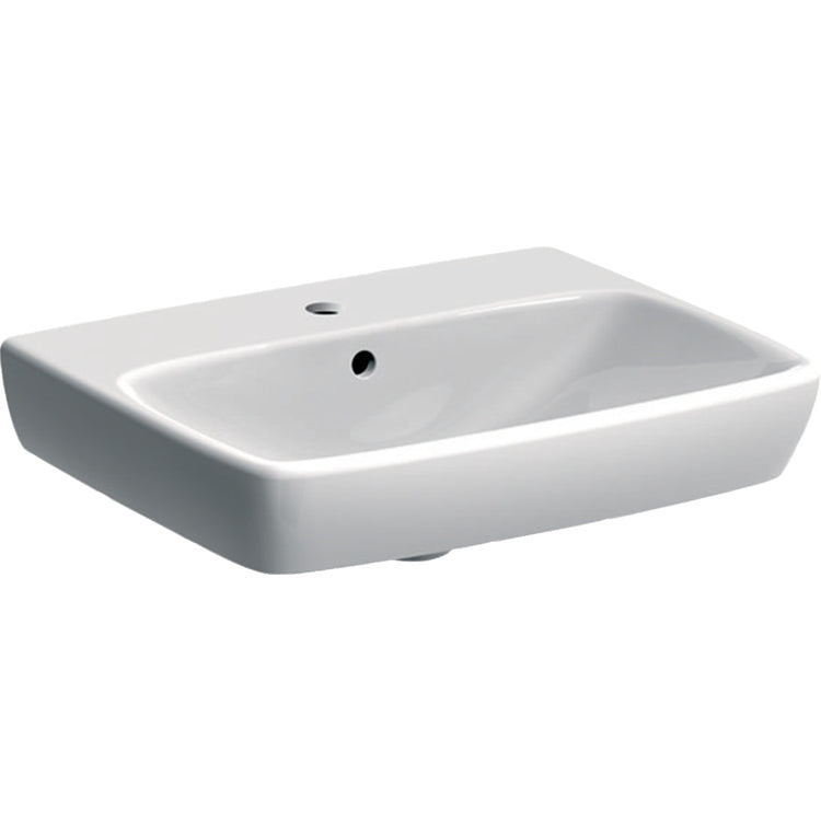 Geberit Waschbecken L. 55 cm, mit Wasserhahnloch und Überlauf, Weiß, glänzende Oberfläche SELNOVA SQUARE 500.290.01.1