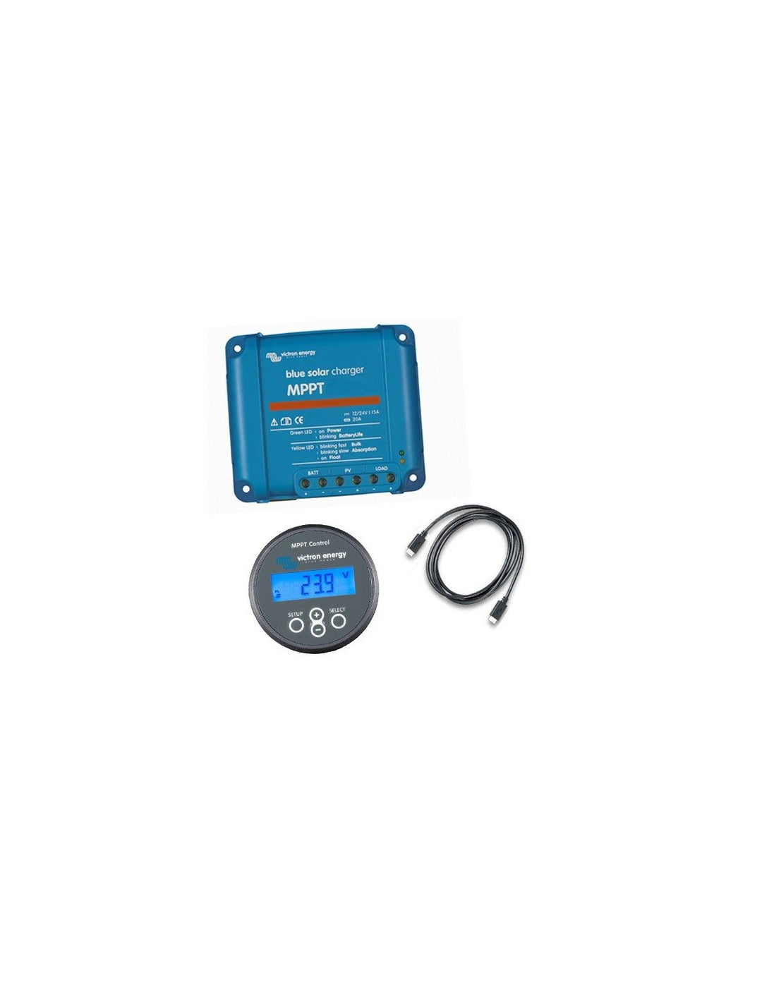 Set Charge Controller BlueSolar MPPT 100/15 100VOC 15A + Display MPPT Control