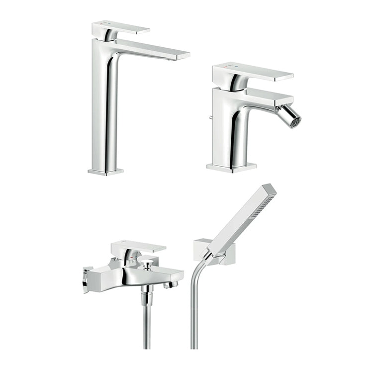 Nobili Armaturen-Set mit Waschbeckenmischer ohne Ablauf, Bidetmischer mit Ablauf und energiesparend, Einhebel-Wannenmischer mit Duschset, Chrom-Finish SEVEN SEE124128/2CR+SEE124119/1CR+SE124110CR