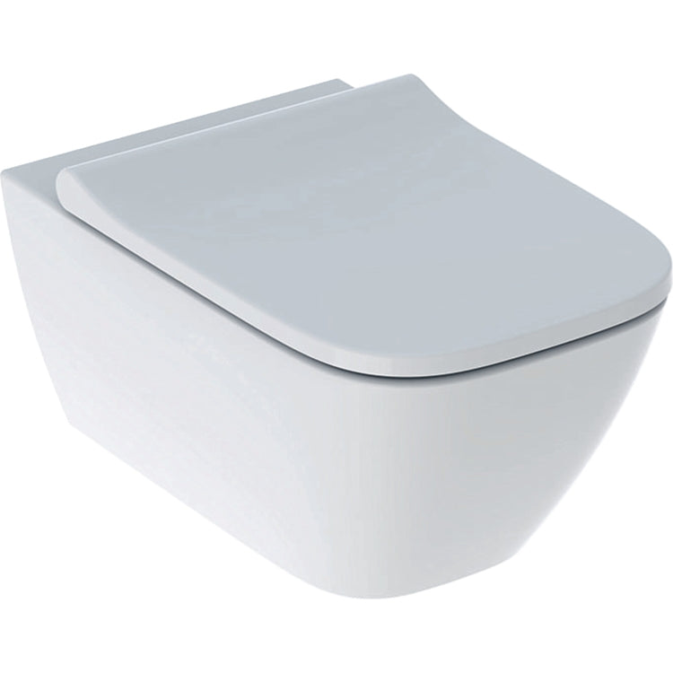 Geberit Hänge-WC Rimfree, zum Einrasten, mit verdeckter Befestigung und WC-Sitz mit Softclose, Weiß, glänzende Ausführung SMYLE SQUARE 500.683.01.1