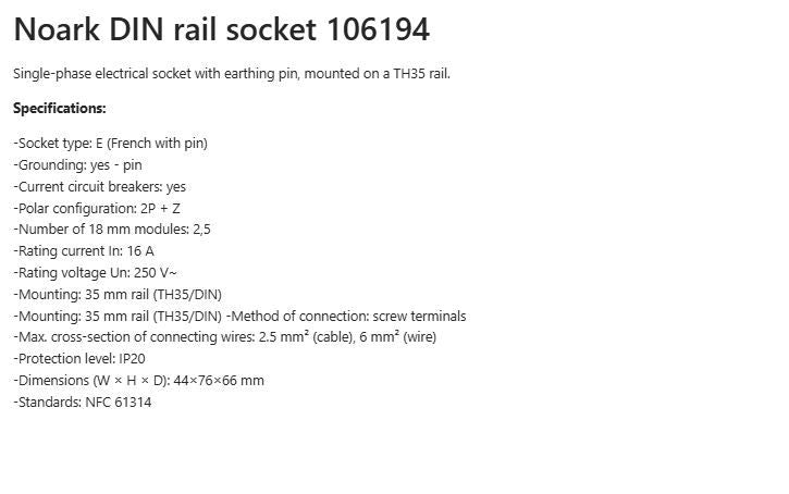 Noark Socket with grounding for DIN rail (106194)