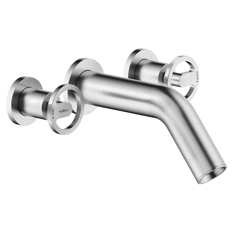 Nobili 3-Loch-Wandbatterie für Waschbecken, Einbau, ohne Ablauf und ohne Einbaukörper, gebürstete Edelstahloberfläche SOLE SO130298/EIX