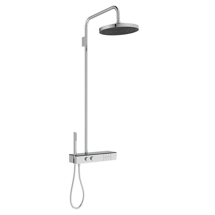Ideal Standard Duschsäule mit rundem Kopfbrause 30 cm, Handbrause Stick, integrierte Halterung im Regal und Schlauch 175 cm, Chrom-Finish SOLOS A7884AA