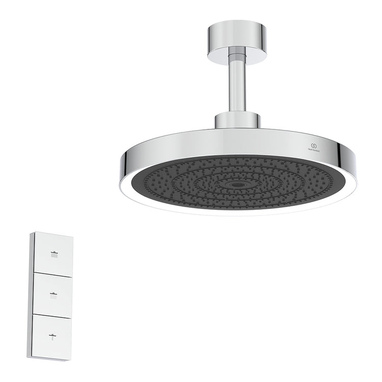 Ideal Standard Deckenbrause-Set mit rundem Brausekopf 33 cm, mit LED-Licht, 3 Funktionen, ohne Unterputzkörper, Chrom-Finish SOLOS A7891AA