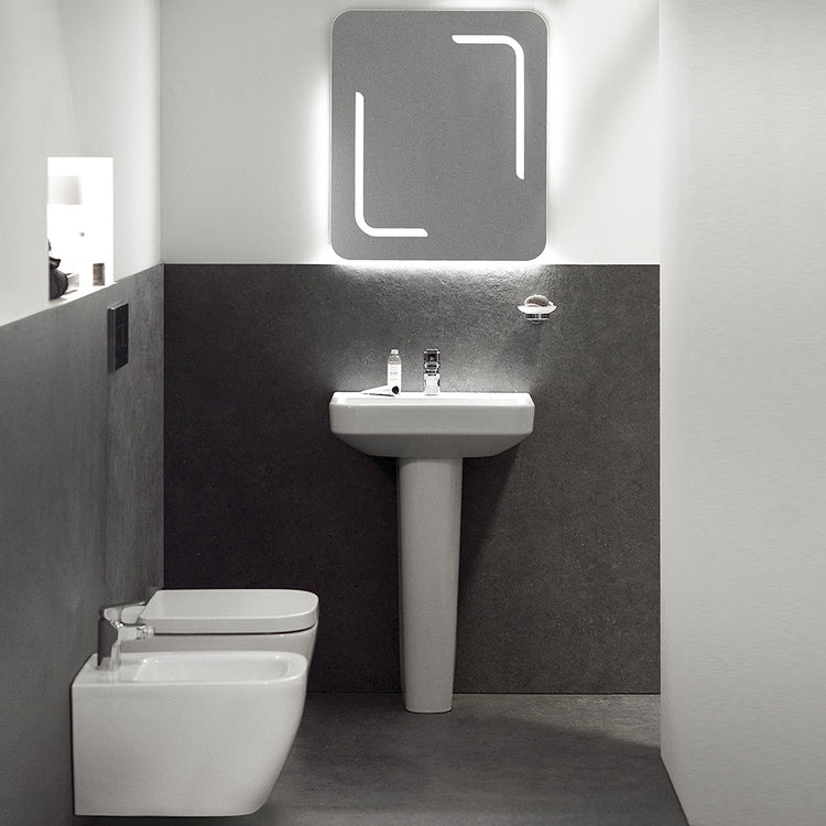 Ideal Standard Komplettbadlösung, hängende Sanitäranlagen, Waschbecken 55 cm mit Säule, Weiß, Armaturen in verchromt SING12