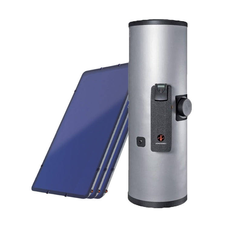 Sonnenkraft Solar mit Zwangszirkulation mit 3 SKR-Kollektoren, Fläche 7,5 m² und Warmwasserspeicher 500 l. COMPACT KIT SKR 3617