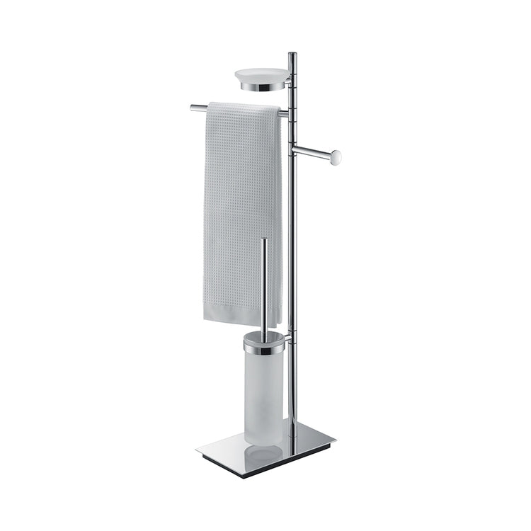 Colombo Design Standfuß mit Handtuchhalter, Seifenhalter, Toilettenpapierhalter und Handbürstenhalter aus satiniertem Glas, Chromoberfläche SQUARE B99030CR