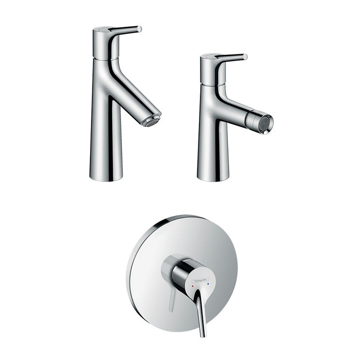 Hansgrohe Armaturen-Set mit Einhebel-Waschtischmischer mit Ablauf, Bidetmischer mit Ablauf, Einhebel-Duschmischer und Unterputzgehäuse, Chrom-Finish TALIS S SETTAL003