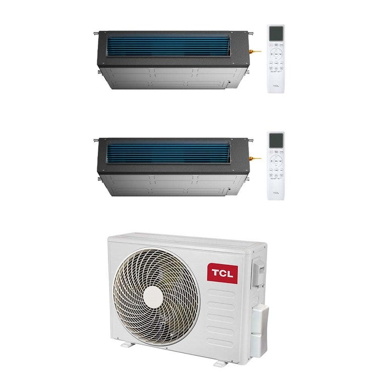 TCL 2-fach-Split-Klimagerät Kanalgerät, Inverter, WLAN – Außengerät R32 5,1 kW, Innengeräte 9000+18000 BTU MT1821+MN[09]DW1+MN[18]DW2