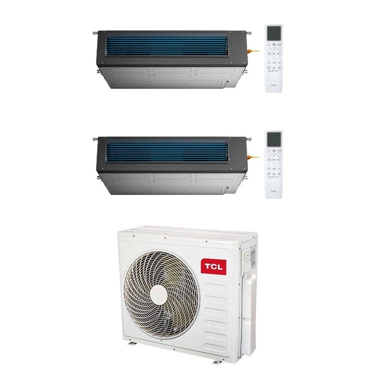 TCL 2-fach-Split-Klimagerät Kanalgerät, Inverter, WLAN – Außengerät R32 12,2 kW, Innengeräte 9000+12000 BTU MT4250+MN[09|12]DW1