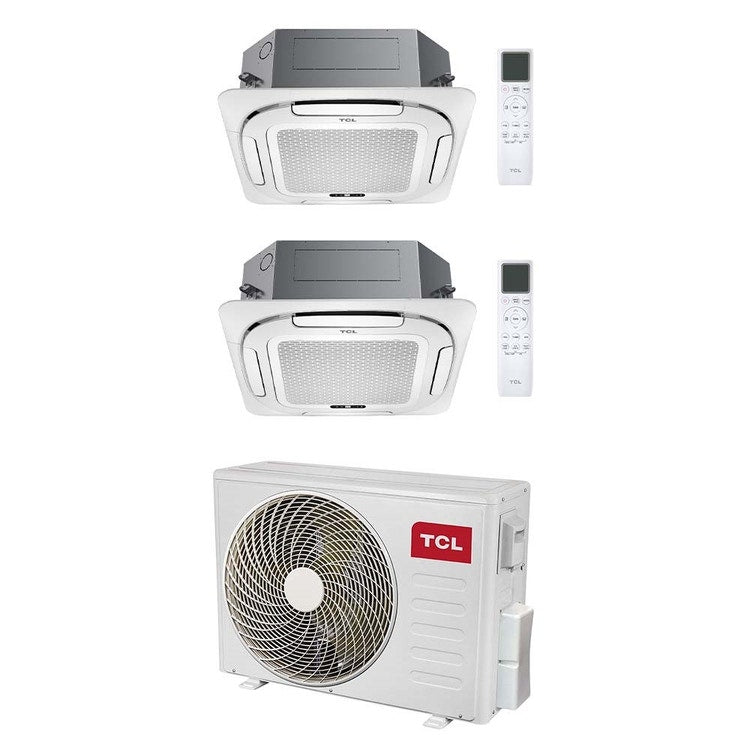 TCL 2-fach-Split-Klimagerät 4-Wege-Kassette, Inverter, WLAN, Weiß – Außengerät R32 4,1 kW, Innengeräte 9000+12000 BTU MT1420+MN[09]SS2+MN[12]SS1