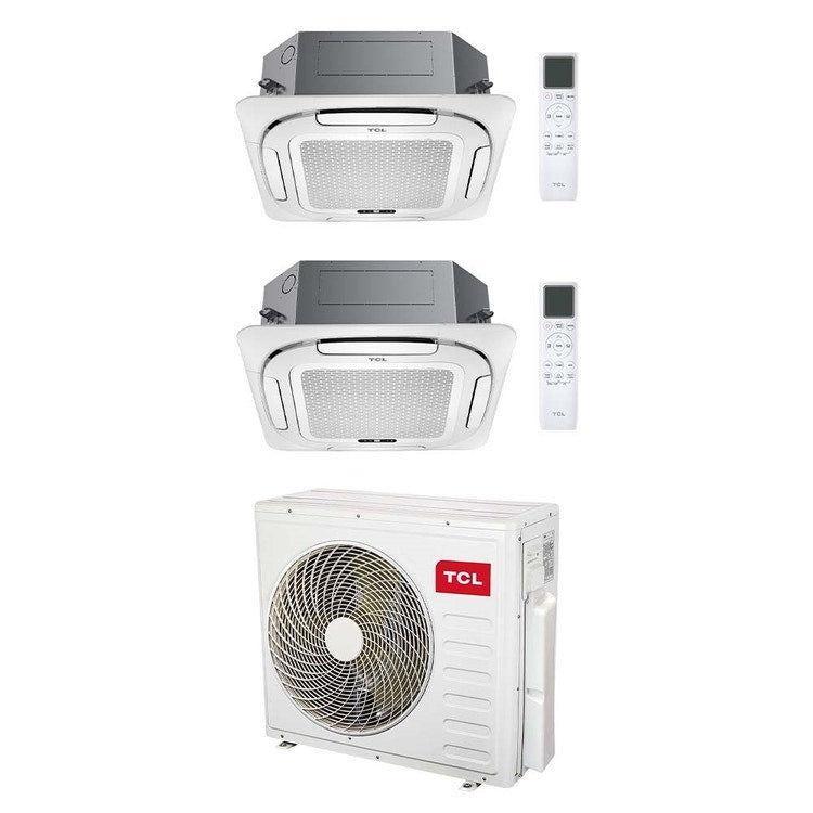 TCL 2-fach-Split-Klimagerät 4-Wege-Kassette, Inverter, WLAN, Weiß – Außengerät R32 12,2 kW, Innengeräte 18000+18000 BTU MT4250+MN[18|18]SS3