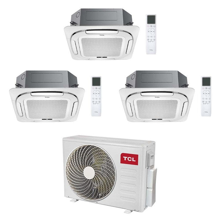 TCL 3-fach-Split-Klimagerät 4-Wege-Kassette, Inverter, WLAN, Weiß – Außengerät R32 7,9 kW, Innengeräte 9000+9000+12000 BTU MT2730+MN[09|09]SS2+MN[12]SS1