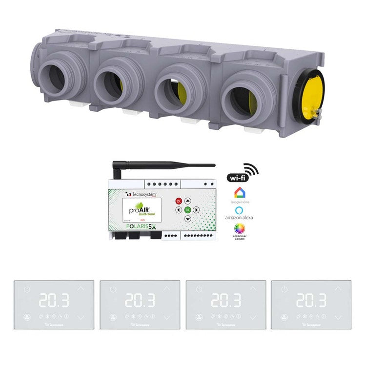 Tecnosystemi Mit Plenum Eolo Mini, Steuergerät Polaris 5X und 4 Thermostaten Mini LED PROAIR PACK RF AMBRA GAD400507