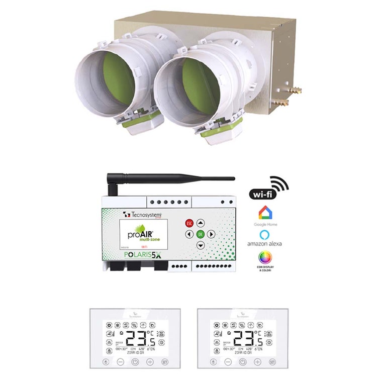 Tecnosystemi Kit für Multi-Zonen-Steuerung, mit Gehäuse aus isoliertem Blech und 2 motorisierten Klappen Ø 20 cm PROAIR PACK CAB GREEN 2L GAD400400