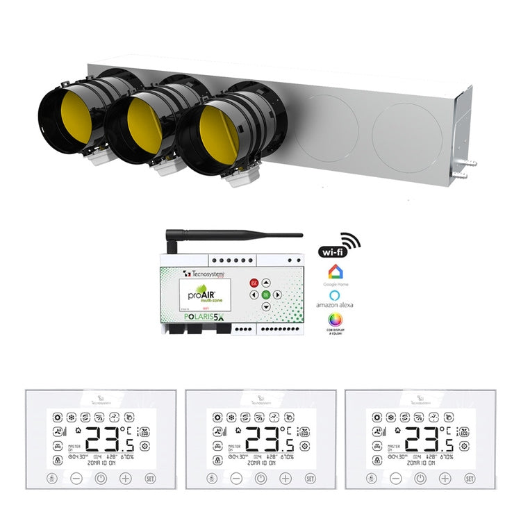 Tecnosystemi Proair Pack CAB Hydronic Silver 3 L Kit für die Mehrzonensteuerung, mit Luftverteiler aus verzinktem, wärmeisoliertem Blech in 3 Richtungen PROAIR PACK CAB IDRONICO SILVER L GAD400482