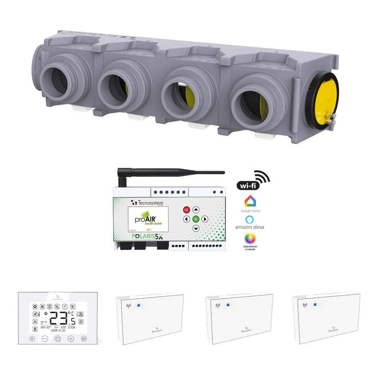 Tecnosystemi Mit Plenum Eolo Mini, Steuergerät Polaris 5X und 3 LEM 3X RF Raumsonden + 1 Discovery 3X GAD400412 Zeitthermostat PROAIR PACK RF AMBRA GAD400412