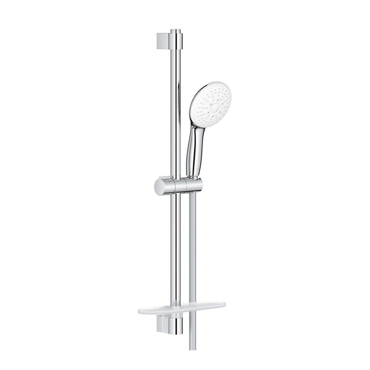 Grohe Duschset mit Duschstange H. 60 cm, Einhebel Tempesta 110 28419003 3 Strahlen, Schlauch 175 cm und Ablage, mit Wasserersparnis, Chromoberfläche 27600003