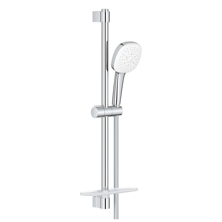 Grohe Duschset mit Duschstange H. 60 cm, Einhebelmischer Tempesta 110 27574003 3 Strahlen, Schlauch 175 cm und Ablage, mit Wassersparfunktion, Chromoberfläche TEMPESTA CUBE 110 27576003