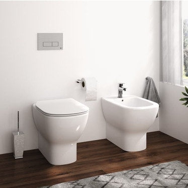 Ideal Standard Bodenkombination, AquaBlade® WC mit Slim-Sitz und Soft-Close, Einloch-Bidet mit Überlauf, Weiß, glänzende Oberfläche TESI T353601-T456901