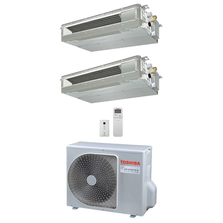 Toshiba 2-fach-Split-Klimagerät Kanalgerät, Inverter – Außengerät R32 5,2 kW, Innengeräte 10000+13000 BTU RAS-3M18G3AVG-E+RAS-M[10|13]U2DVG-E