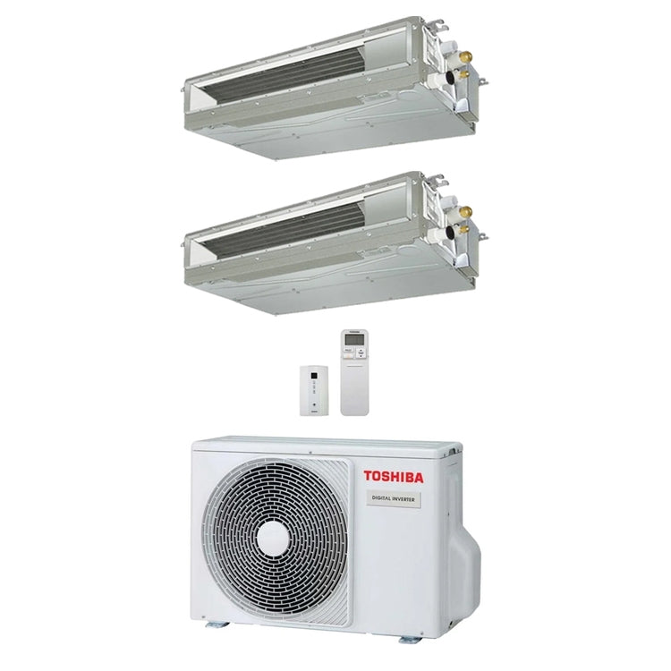 Toshiba 2-fach-Split-Klimagerät Kanalgerät, Inverter – Außengerät R32 4 kW, Innengeräte 7000+7000 BTU RAS-2M14G3AVG-E+RAS-M[07|07]U2DVG-E