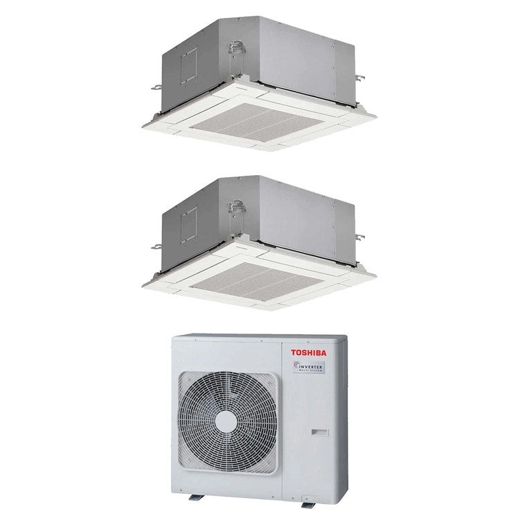 Toshiba 2-fach-Split-Klimagerät 4-Wege-Kassette 60x60, Inverter – Außengerät R32 7,5 kW, Innengeräte 18000+13000 BTU RAS-3M26G3AVG-E+RAS-M[16|13]U2MUVG-E