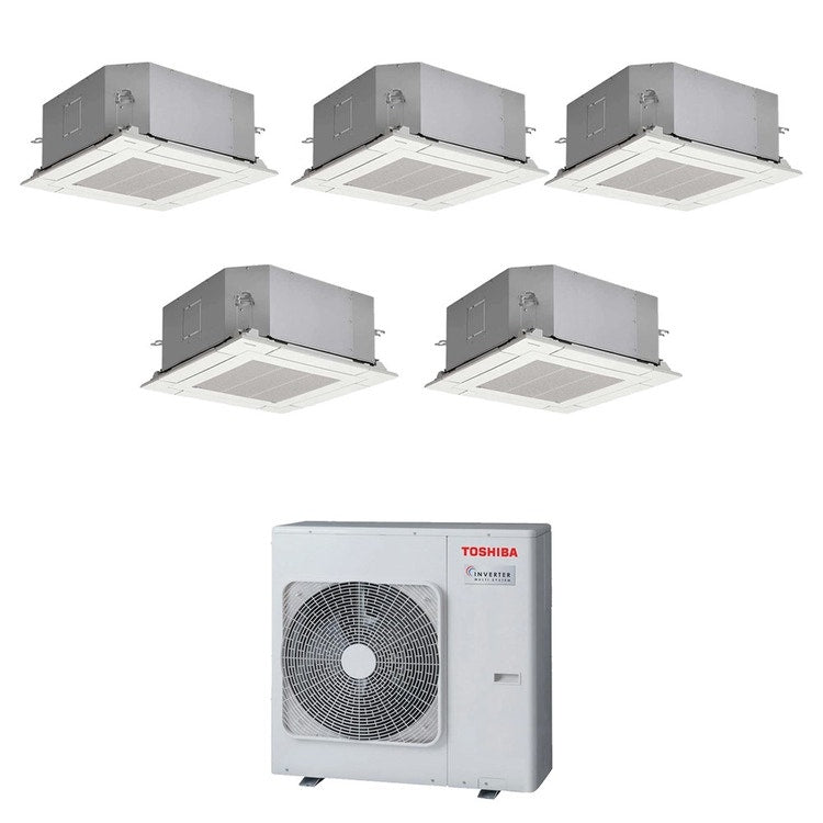 Toshiba 5-fach-Split-Klimagerät 4-Wege-Kassette 60x60, Inverter – Außengerät R32 10 kW, Innengeräte 13000+10000+10000+10000+10000 BTU RAS-5M34G3AVG-E+RAS-M[13|10|10|10|10]U2MUVG-E