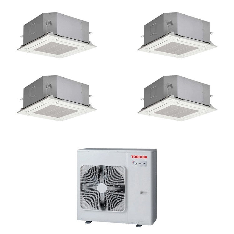 Toshiba 4-fach-Split-Klimagerät 4-Wege-Kassette 60x60, Inverter – Außengerät R32 8 kW, Innengeräte 10000+10000+18000+18000 BTU RAS-4M27G3AVG-E+RAS-M[10|10|18|18]S4MUVG-E