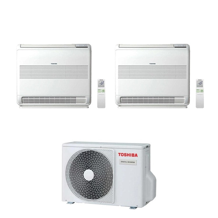 Toshiba 2-fach-Split-Klimagerät Konsole, Truhengerät, Inverter – Außengerät R32 4 kW, Innengeräte 10000+7000 BTU RAS-2M14G3AVG-E+RAS-[B10|M07]J2FVG-E