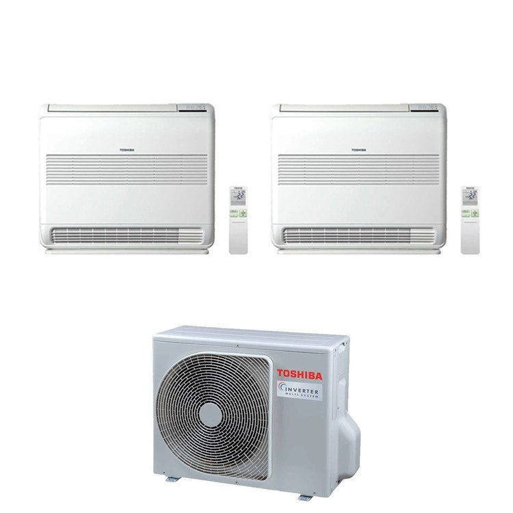 Toshiba 2-fach-Split-Klimagerät Konsole, Truhengerät, Inverter, Weiß – Außengerät R32 5,2 kW, Innengeräte 10000+13000 BTU RAS-3M18G3AVG-E+RAS-[B10|B13]J2FVG-E