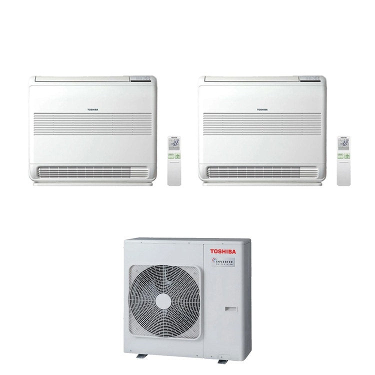Toshiba 2-fach-Split-Klimagerät Konsole, Truhengerät, Inverter, Weiß – Außengerät R32 7 kW, Innengeräte 10000+10000 BTU RAS-3M26G3AVG-E+RAS-[B10|B10]J2FVG-E