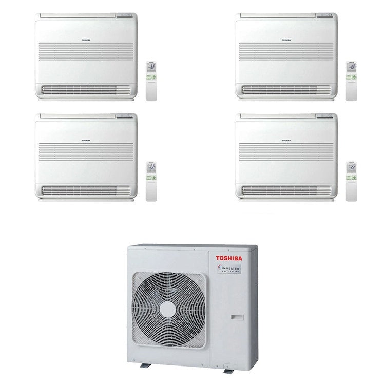 Toshiba 4-fach-Split-Klimagerät Konsole, Truhengerät, Inverter – Außengerät R32 8 kW, Innengeräte 18000+10000+10000+7000 BTU RAS-4M27G3AVG-E+RAS-[B18|B10|B10|M07]J2FVG-E