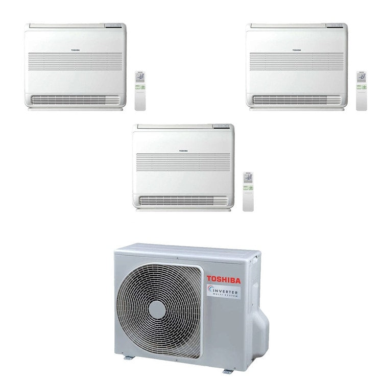 Toshiba 3-fach-Split-Klimagerät Konsole, Truhengerät, Inverter – Außengerät R32 5,2 kW, Innengeräte 7000+7000+7000 BTU RAS-3M18G3AVG-E+RAS-[M07|M07|M07]J2FVG-E