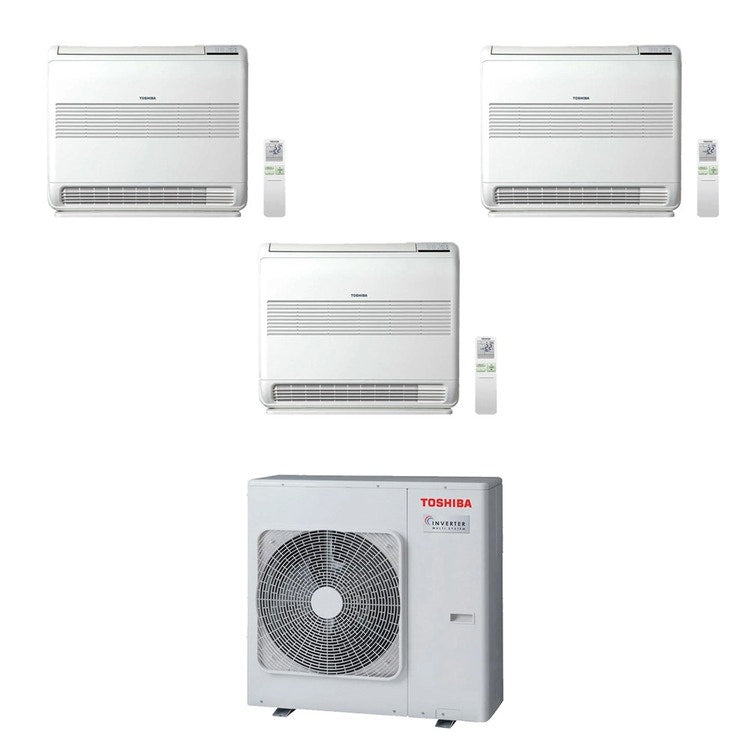 Toshiba 3-fach-Split-Klimagerät Konsole, Truhengerät, Inverter, Weiß – Außengerät R32 8 kW, Innengeräte 10000+18000+18000 BTU RAS-4M27G3AVG-E+RAS-[B10|B18|B18]J2FVG-E