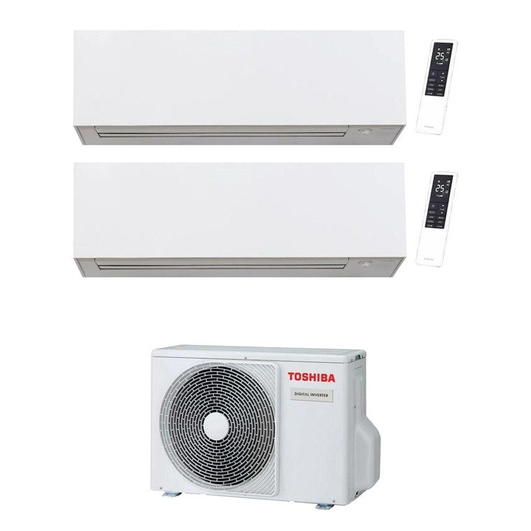 Toshiba 2-fach-Split-Klimagerät DAISEIKAI 10 WHITE, Wandgerät, Inverter, WLAN, Weiß – Außengerät R32 4 kW, Innengeräte 13000+13000 BTU RAS-2M14G3AVG-E+RAS-B[13|13]S4KVPG-E