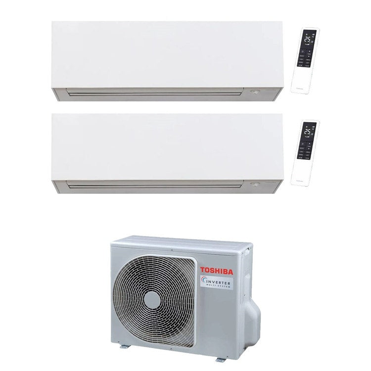 Toshiba 2-fach-Split-Klimagerät DAISEIKAI 10 WHITE, Wandgerät, Inverter, WLAN, Weiß – Außengerät R32 5,2 kW, Innengeräte 13000+13000 BTU RAS-2M18G3AVG-E+RAS-B[13|13]S4KVPG-E