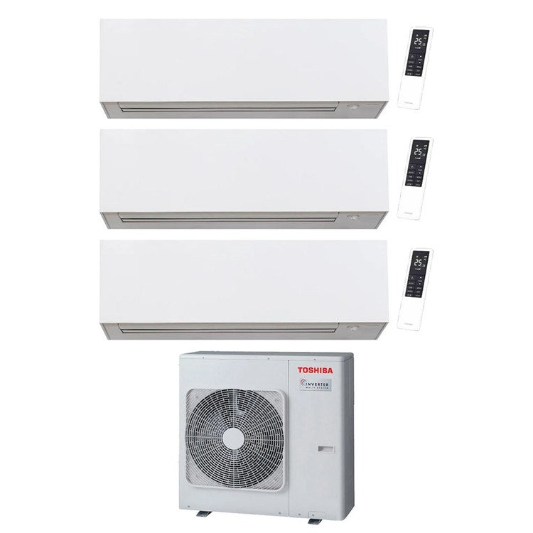 Toshiba 3-fach-Split-Klimagerät DAISEIKAI 10 WHITE, Wandgerät, Inverter, WLAN, Weiß – Außengerät R32 7,5 kW, Innengeräte 10000+10000+10000 BTU RAS-3M26G3AVG-E+RAS-B[10|10|10]S4KVPG-E