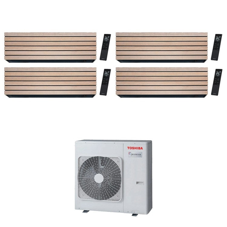 Toshiba 4-fach-Split-Klimagerät DAISEIKAI 10 WOOD, Wandgerät, Inverter, WLAN, Holzoptik (Wood) – Außengerät R32 10 kW, Innengeräte 18000+18000+13000+10000 BTU RAS-5M34G3AVG-E+RAS-B[18|18|13|10]S4KVDG-E