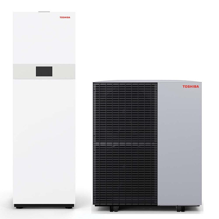 Toshiba Komplettsystem aus Inverter-Wärmepumpe 10 kW einphasig, mit hydronischer All-In-One-Einheit 190 Liter, 1 Zone, mit 8 kW Hilfselektrowiderstand ESTIA BI-BLOC R290 HWP-1601F19ST8W-E+HWP-1001HW-E