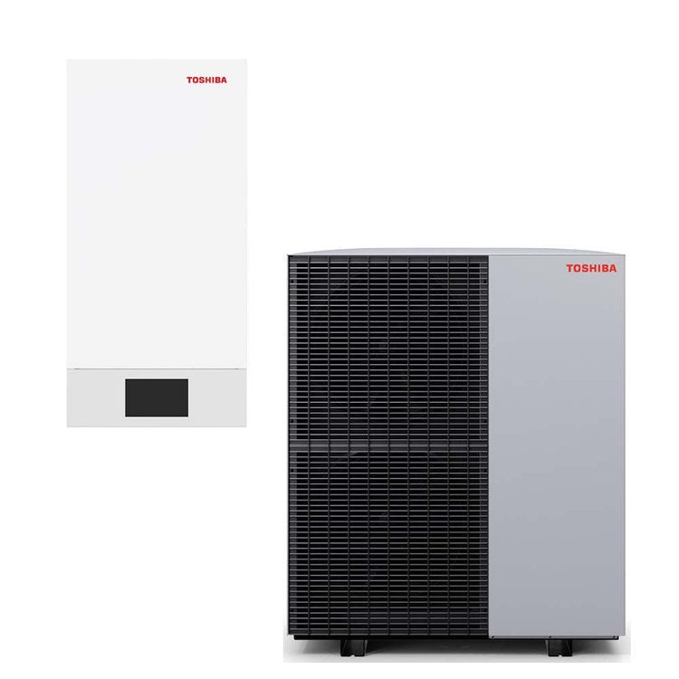 Toshiba Komplettsystem aus einem Inverter-Wärmepumpengerät 13 kW mit Wand-Hydronikeinheit und Zusatz-Elektrowiderstand 8 kW ESTIA BI-BLOC R290 HWP-1601XWHT8W-E+HWP-1301HW-E